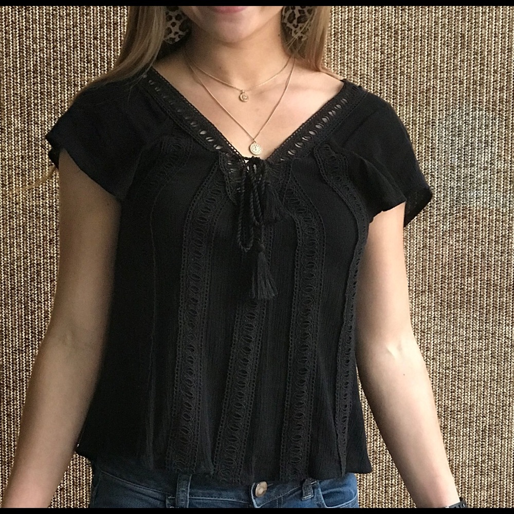 Hollister black crochet top
